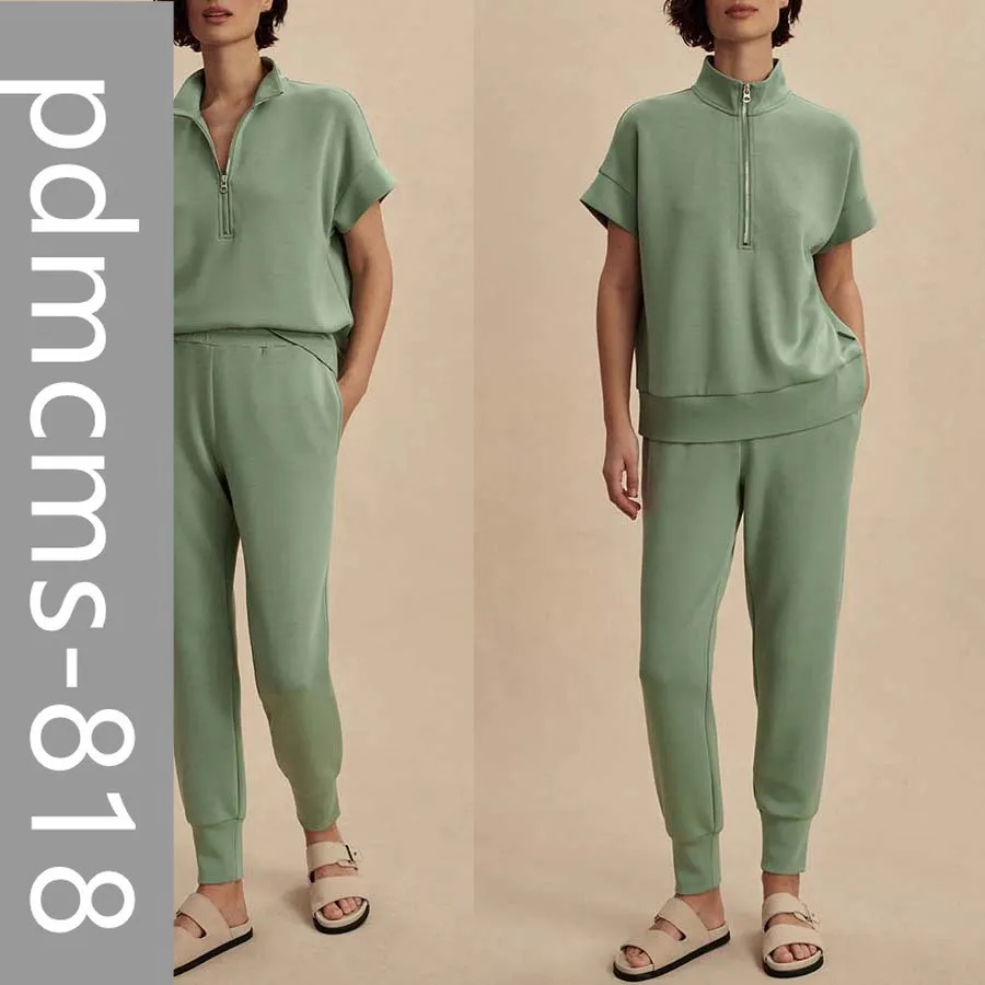 

Новинка 2025, европейский и американский осенне-зимний комплект с короткими рукавами и лацканами на молнии, свободные повседневные брюки INS, комплект из двух предметов для женщин