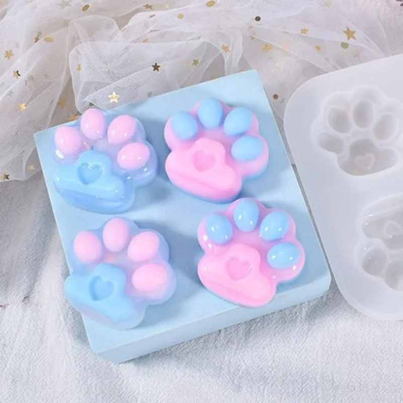 Kitten Claw Keychain Resin Crystal Drop Glue Mold DIY Mini Four-compartment Pendant Decoration Silicone Mold Jewelry Handmade