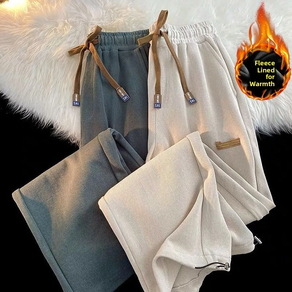 

Мужские повседневные вельветовые брюки с флисовой подкладкой, прямые широкие брюки для спорта, осенне-зимние длинные брюки, удобные, свободного кроя, молодежные