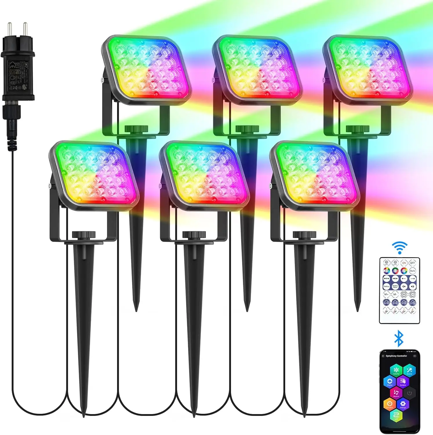 Garden Spot Lights IP65 RGB LED Color Changing Spike Lamp with Remote & App Control Landscape Spotlights for Lawn Yard Pathway