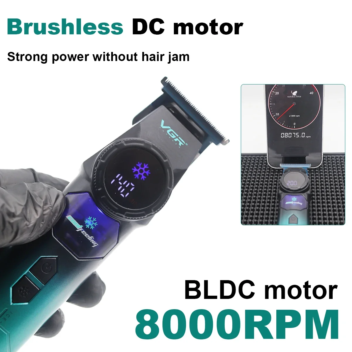 VGR V-946 Hair Trimmer DLC T Blade 8000RPM Brushless Metal Body Ice Technology Blue Ceramic For Barber Carver Designing Trimming