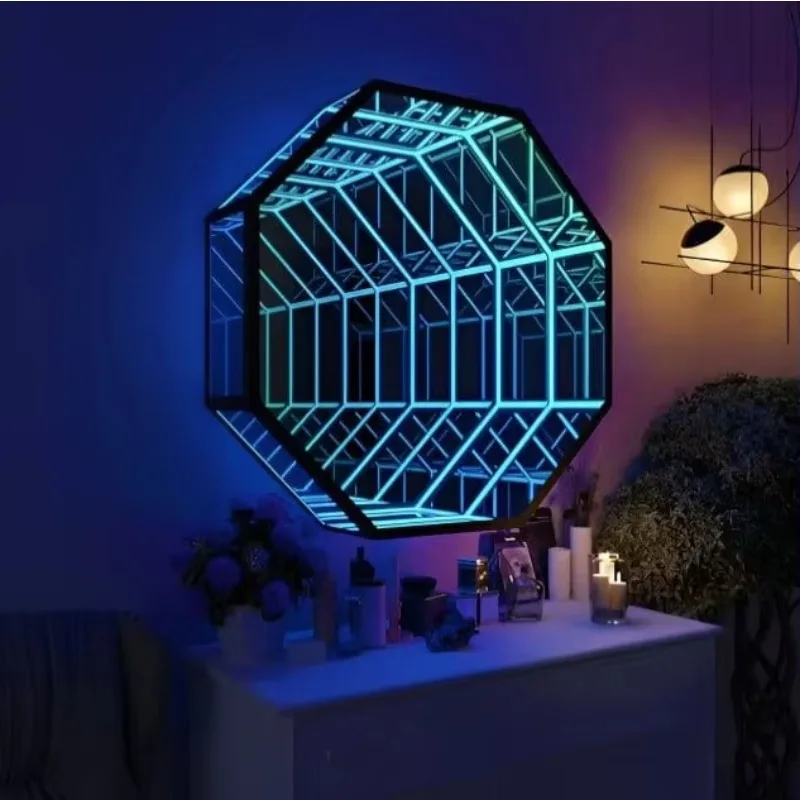 Modern LED Indoor Decorative Wall Light Acrylic and Glass Illusion for Living Room Bedroom or Retail Shop Infinite Magic Wall