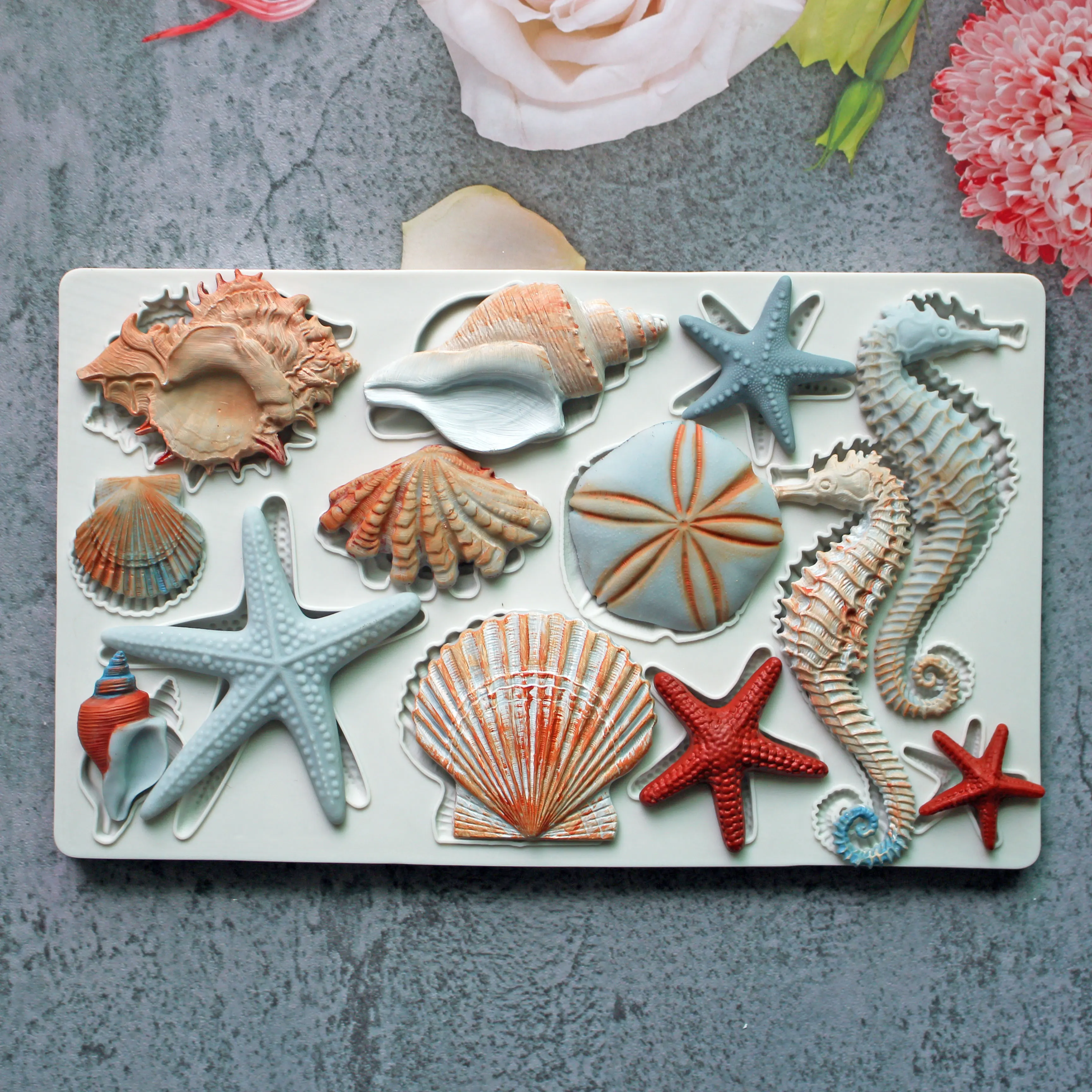 Ocean Series SeaShells And seahorse Silicone Mold Fondant Cake Decorating Silicone Mould Clay,Sugarcraft Chocolate Baking Tool