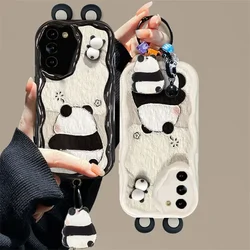 3D Cartoon Panda Bear Ear Wave Phone Case For Samsung Galaxy A54 A53 A14 A24 A33 A73 A34 A13 A23 A15 A05 A05 Soft Silicone Cover