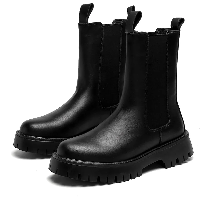 

Мужские роскошные модные высокие ботинки челси больших размеров, черная осенне-зимняя обувь, оригинальные кожаные ботинки на платформе, длинные мотоциклетные ботинки