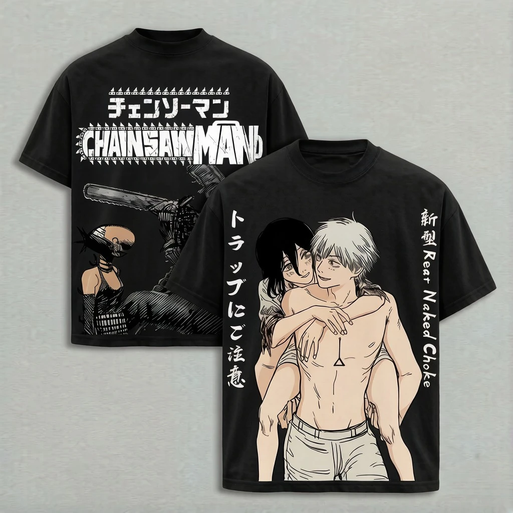 Anime Chainsaw Man Denji Reze Graphic T-shirt Vintage  Oversized T Shirt Men Clothing Cotton Short Sleeve Tees Men's Clothing