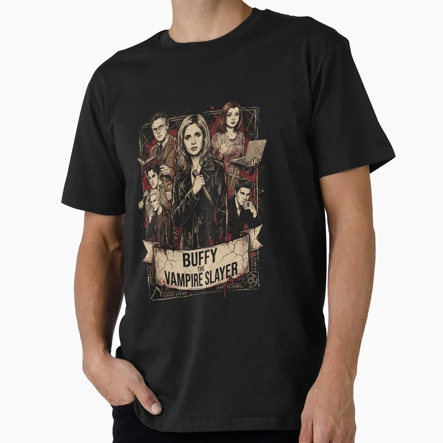 Buffy Inspired Graphic T-Shirt, 0811 Vintage Vampire Slayer Print Tee ,Retro Horror Series Short Sleeve Casual Shirt US Size Top