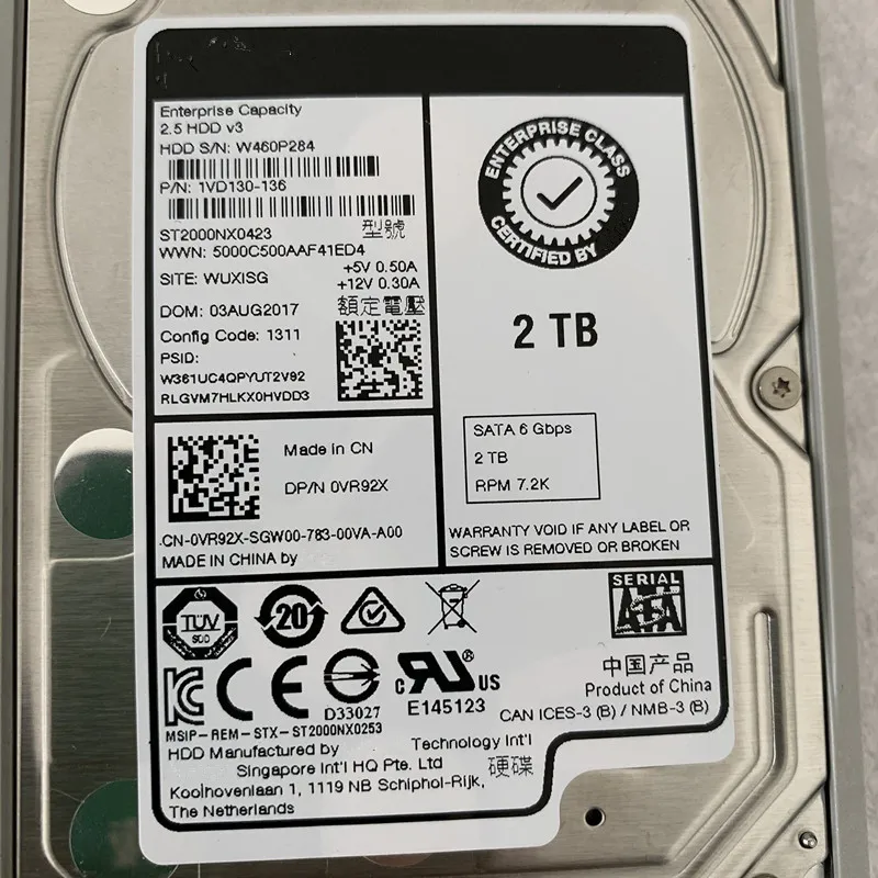 VR92X 0VR92X  2TB 7.2K RPM SATA 6Gbps 512n 2.5’  Hard Drive HDD