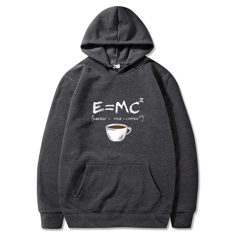 Energy=Milk+Coffee Printed E=MC2 Funny Hoodie Men's Loose Oversized Hoodies Fashion Casual Sweatshirt Street Hip Hop Hoody Man