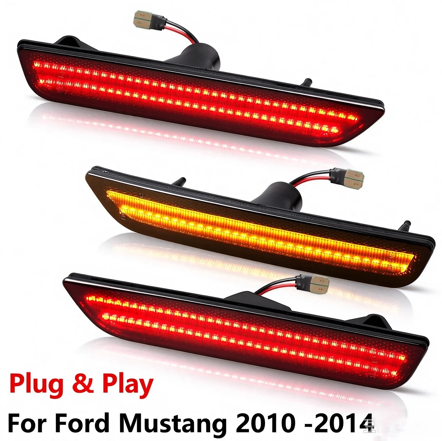 4/2Pcs LED Side Marker Lights For Ford Mustang GT Shelby GT500 Boss 302 2010-2014 Front Rear Bumper Turn Signal Lamps