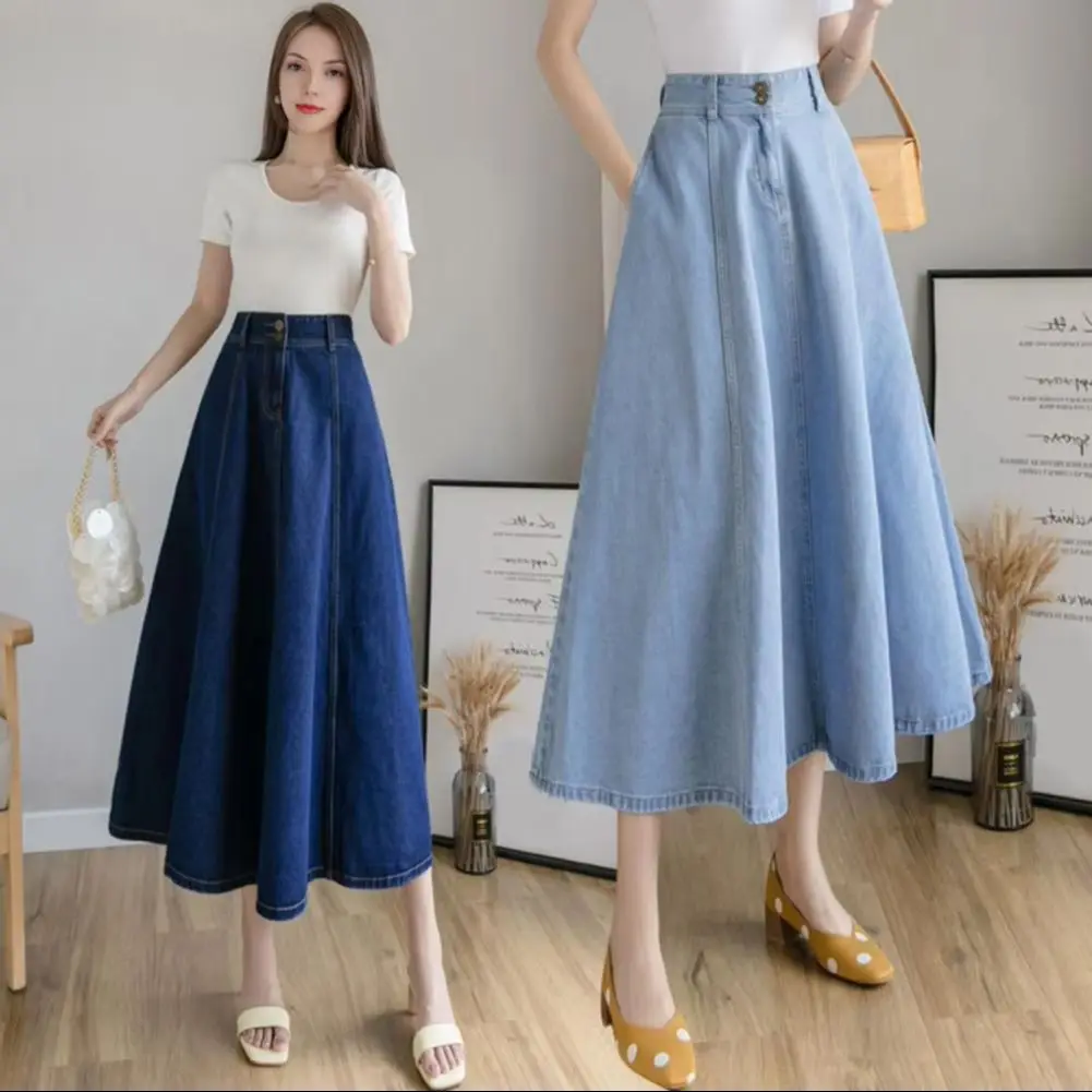 2025 Denim Skirt High Waist Ladies' A-line Large Umbrella Skirt High Waist Loose Korean Version Denim Skirt Half Body Skirts