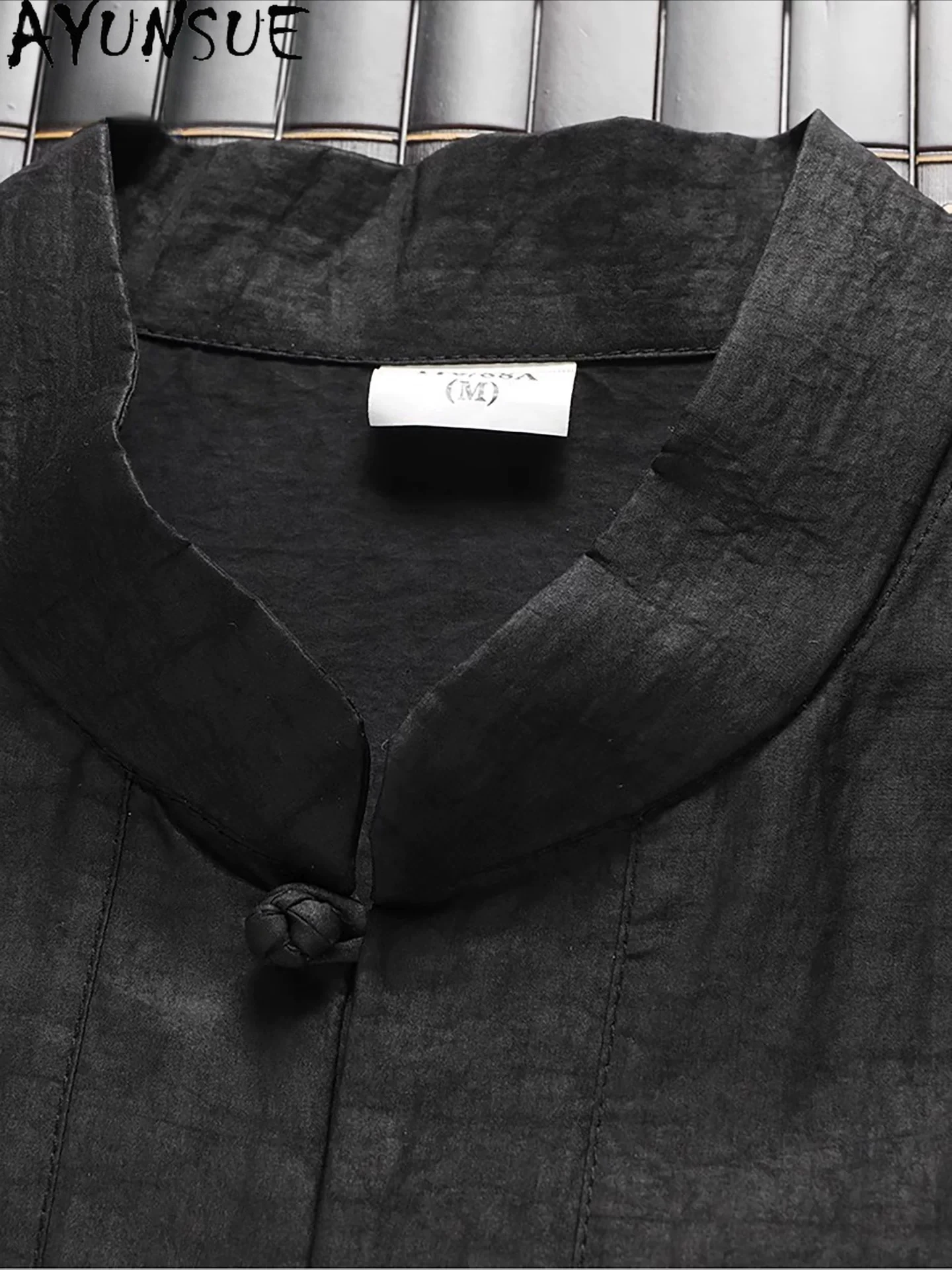AYUNSUE 100% Real Mulberry Silk Shirts for Men Luxury 2026 Summer Watered Gauze Black Pants 2 Piece Set Outfits Man Clothing