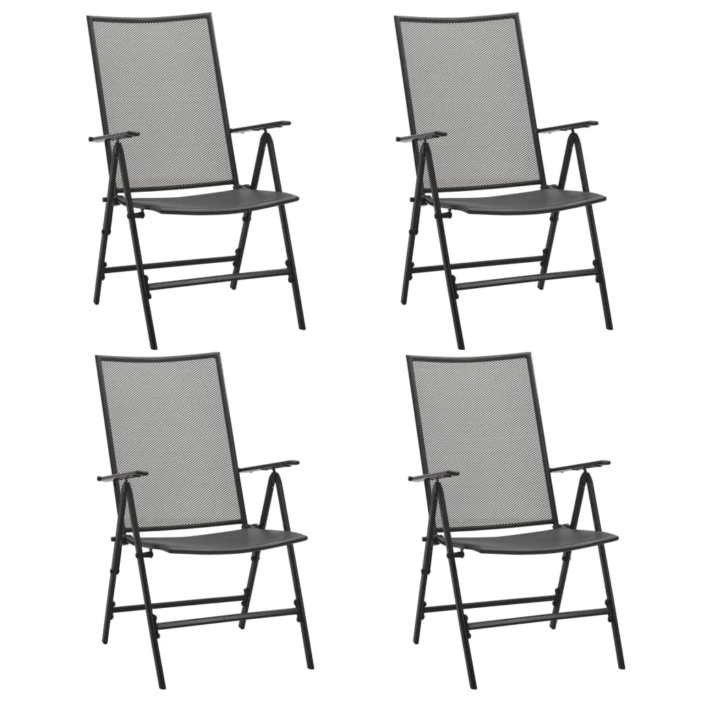 Outdoor Patio Folding Mesh Chairs Deck Porch Outside Furniture Set Balcony Lounge Chair Decor 4 pcs Steel Anthracite