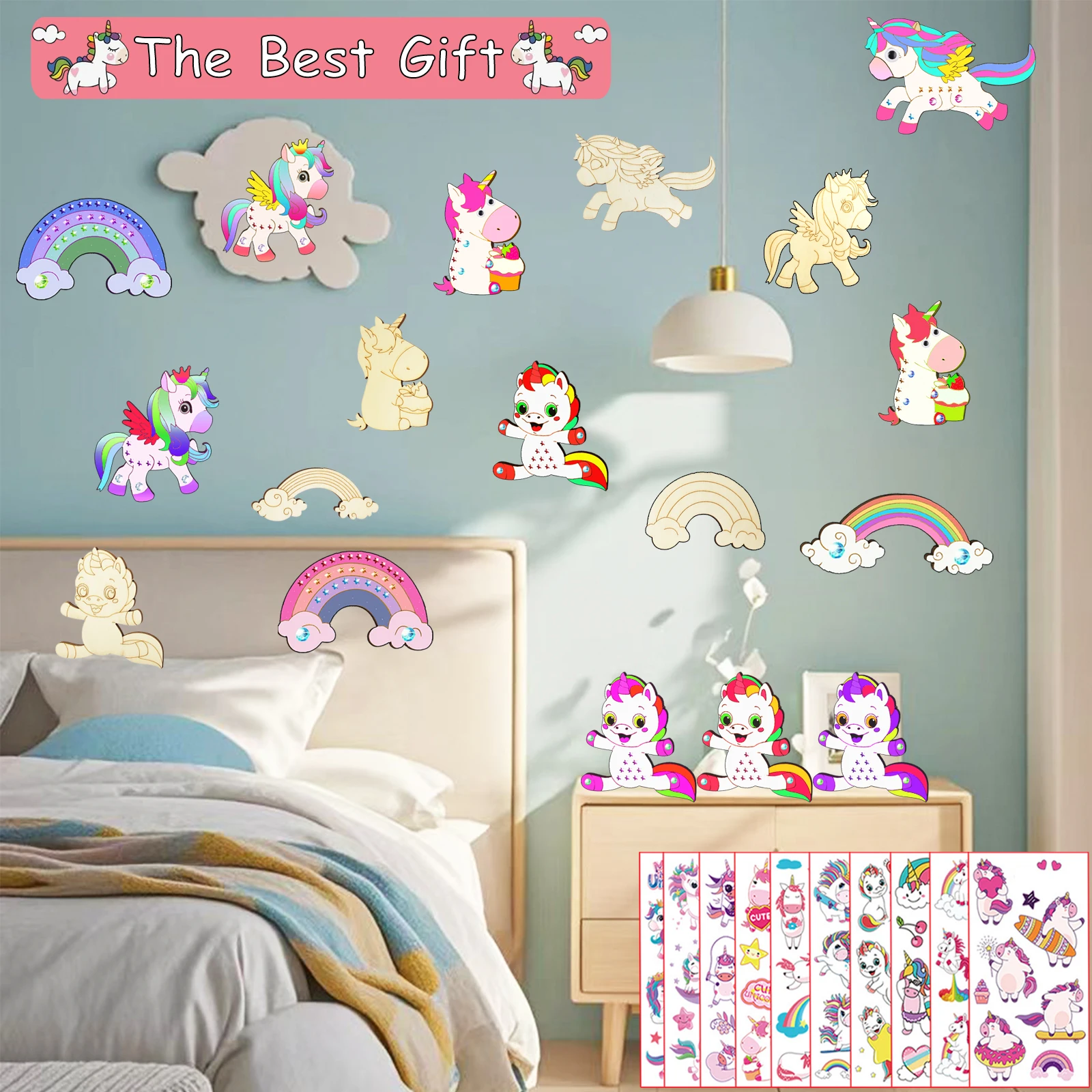 270 유니콘 나무 수공예품 세트, 나무 수공예품, 생일 파티 수공예품, 소녀/소년의 DIY 수공예품에 적합