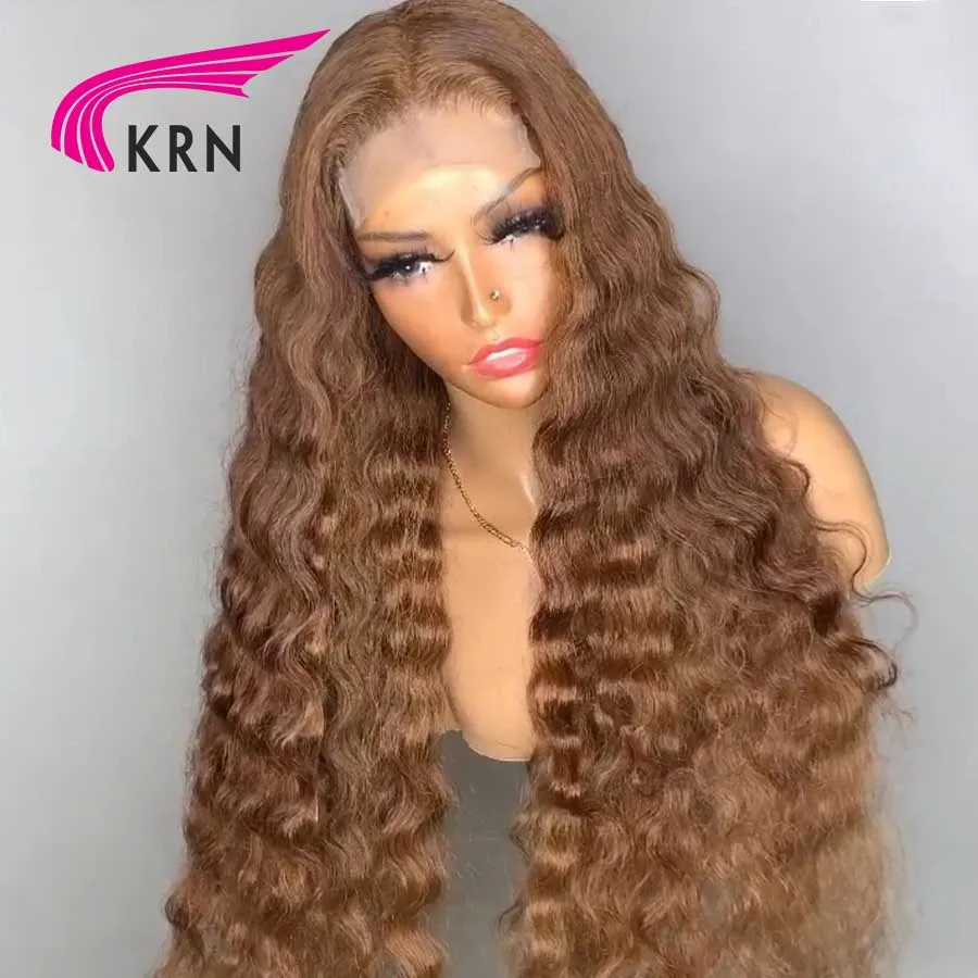 KRN Brown Color 250 Density Peruvian Hair Lace Wigs with Baby Hair Remy Human Hair 13x4 Lace Front Wig for Women 13x6 Lace Wigs