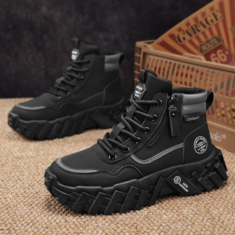 Botas altas de invierno, calzado informal para hombre, zapatillas deportivas de tobillo para hombre, piel sintética, tenis de lujo para exteriores, ropa de trabajo, moda antideslizante, diseñadores._voghion.com