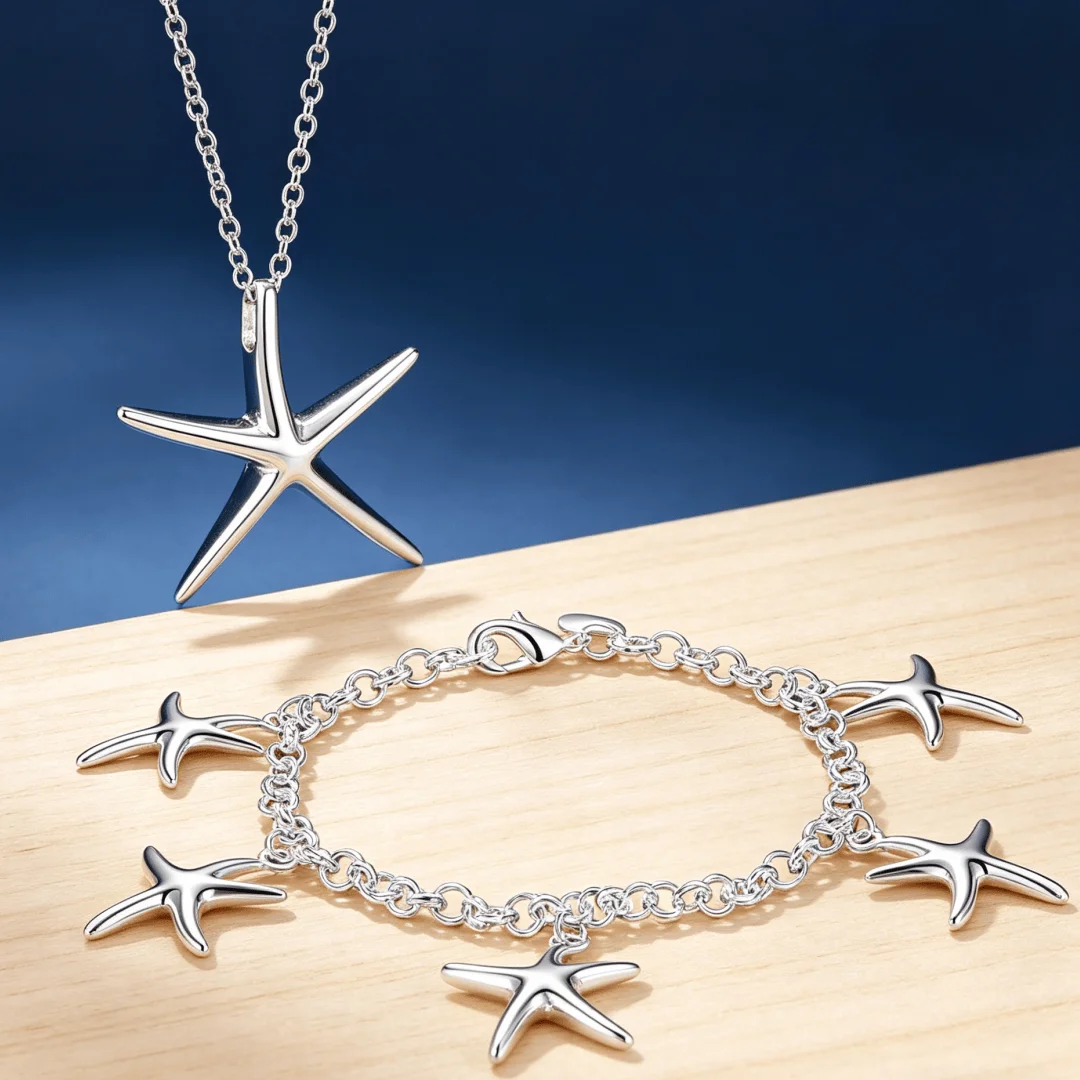 Hot y2k style Costume Jewelry sets 925 sterling Silver precious Starfish necklaces bracelet for women Fashion Party wedding gift view 2