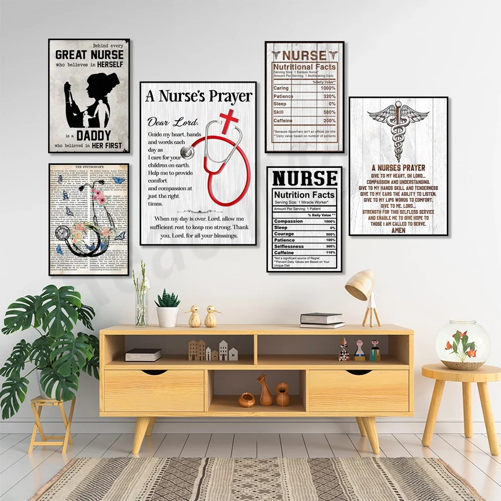 Nurse Poster, Nurse Nutrition Facts, Nurse Prayer Wall Art, Stethoscope - Proud Nurse, Motivational Quotes, Nurse Gifts