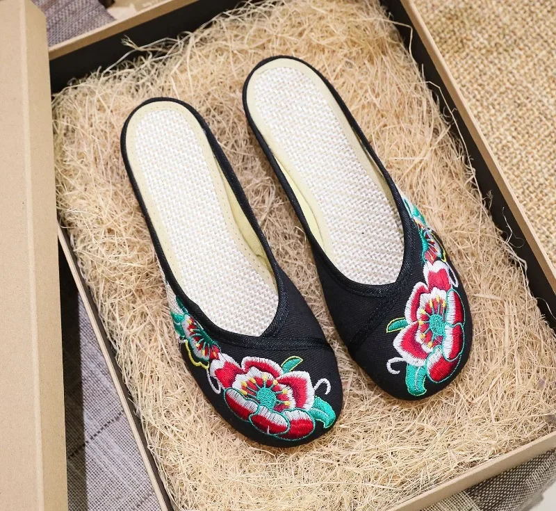 Slippers Women Shoes for Women Fashion Casual Vintage Embroidery Ethnic Style Streetwear Chinese Style Summer Harajuku