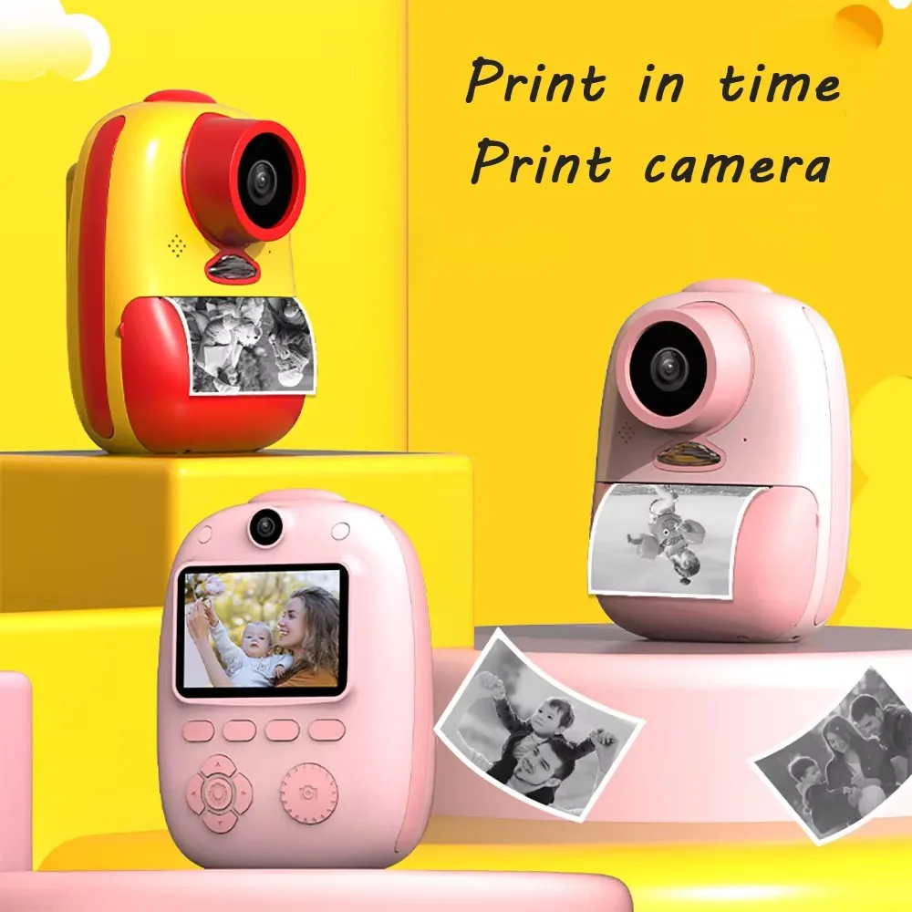 Portable Mini print camera colored photo 26MP high-definition shoulder strap and print paper children's real-time digital camera