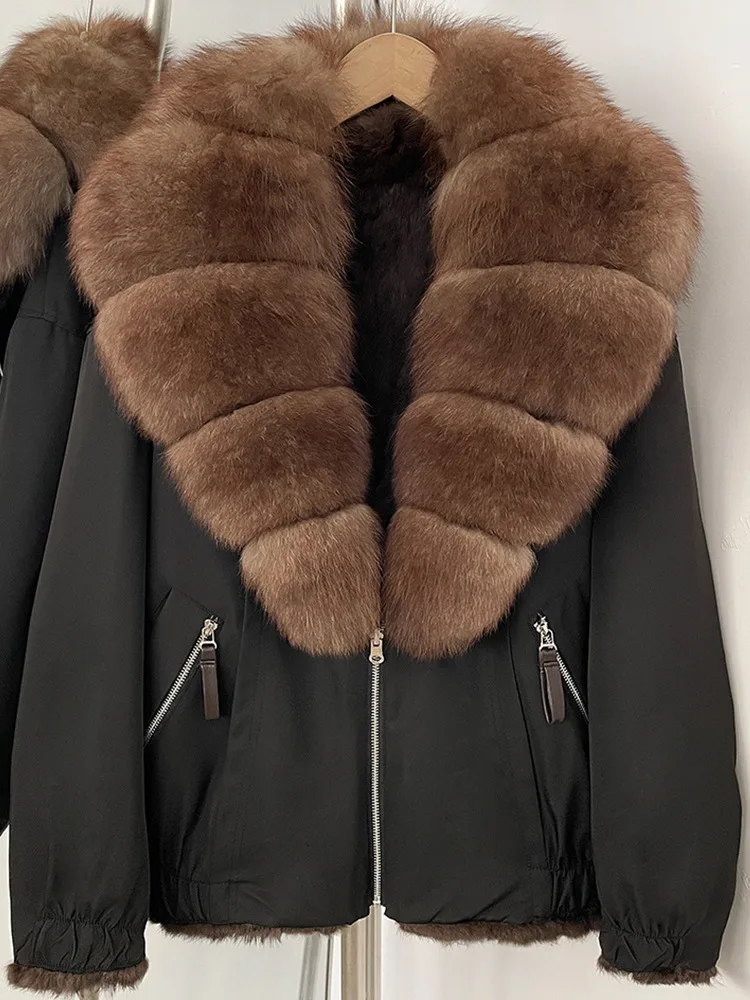 ONEXWEN Women Reversible Jacket Oversized Tiered Faux Fur V-Collar Zip Up Elastic Hem Black Winter Warm Ladies Outerwear RU69