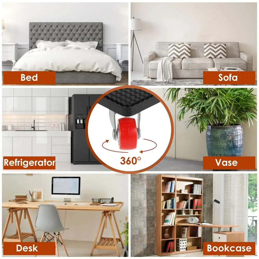 Sollevatore per mobili a 4 rulli Sistema di spostamento per carichi pesanti ruotabile a 360 gradi Materiale antiscivolo Dolole a rulli per mobili in movimento