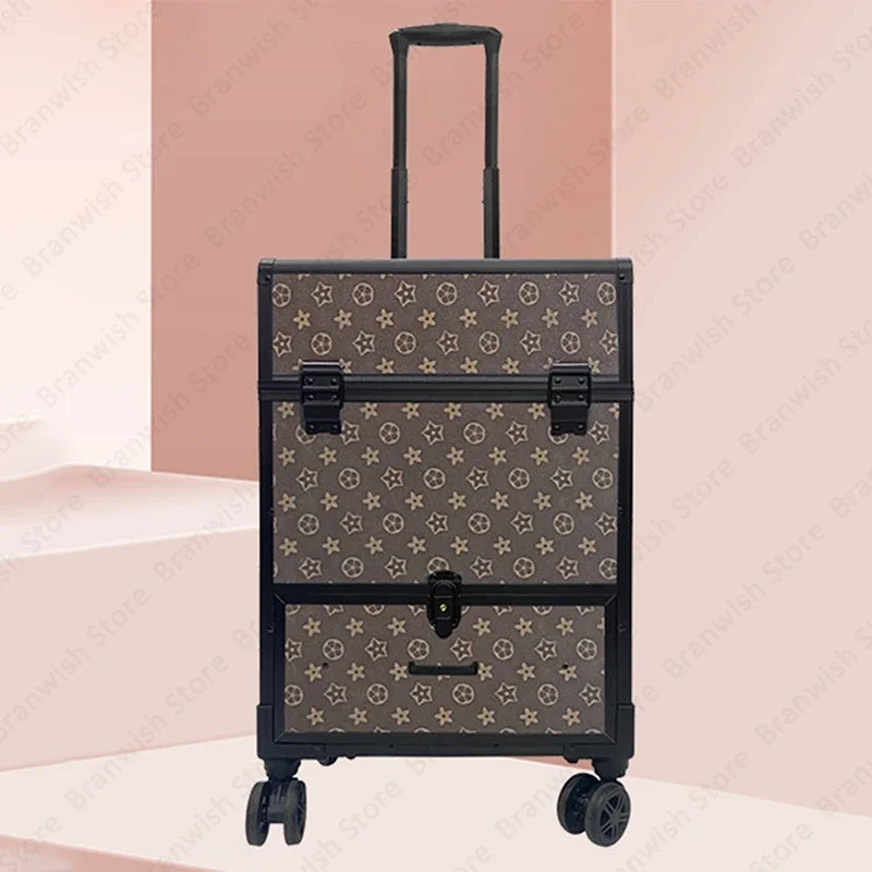 2025 Beauty Makeup Train Case Professional Travel Makeup Case Nail Cosmetic Organizer Trolley Rolling Cosmetic Case