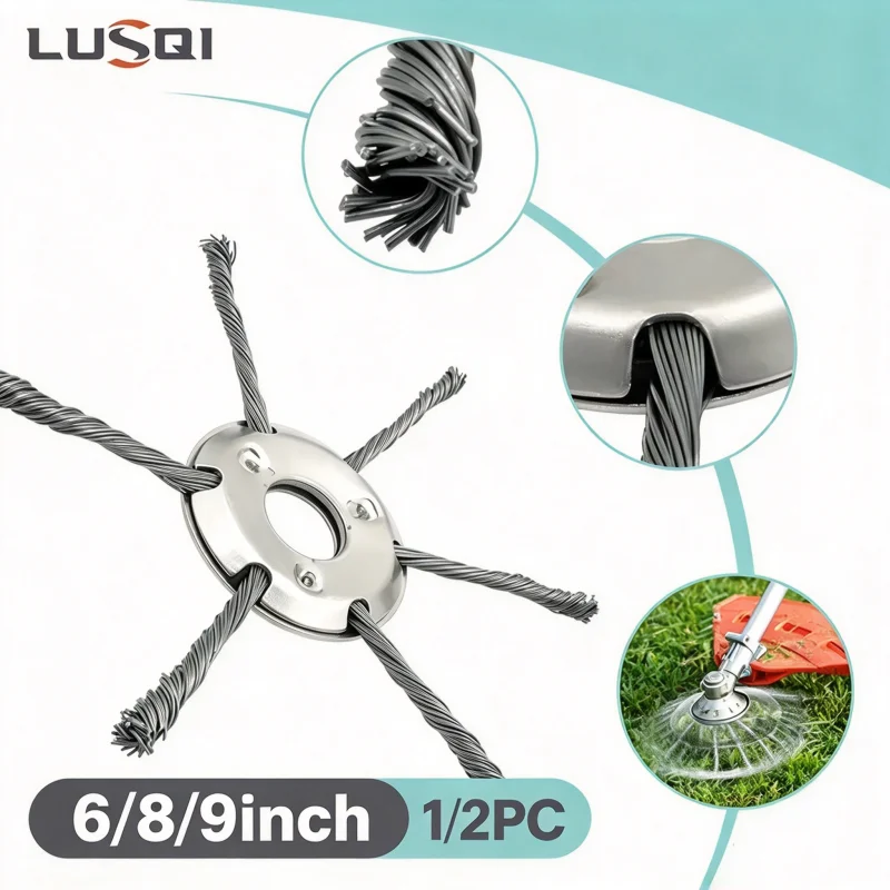 LUSQI Universal Steel Wire Brush Cutter Head Grass Trimmer Head 6/8/9inch Weed Moss Rust Removal Replacement