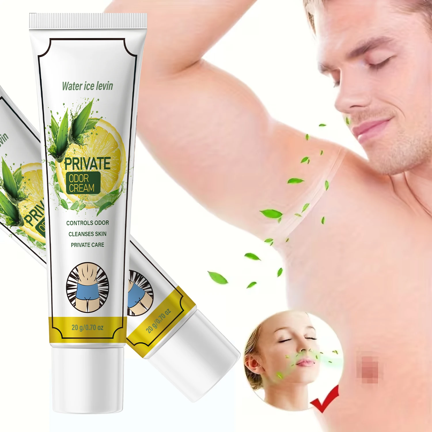 Water Ice Levin Private Odor Care Cream 20g Natural Gentle Formula Cleansing Deodorizing Cream for Private Area Daily Use