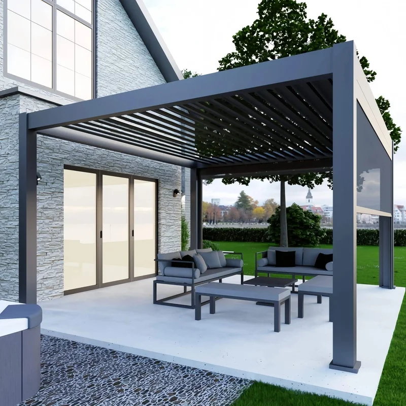 High Strength T6 Temper 6063 Aluminum Powder Coated Motorized Bioclimatic Gazebo Pergola Backyard Outdoor Use