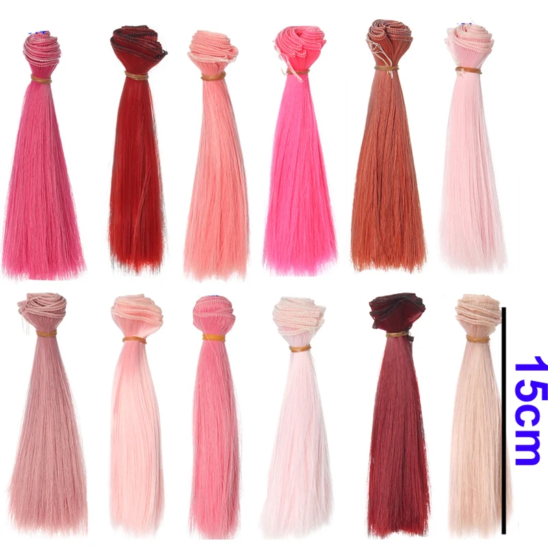 Factory 15cm Pink  Red Rose Color Straight Doll Hair for 1/3 1/4 BJD Russian Hanamade Doll Wigs