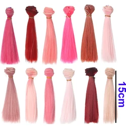 Fabriek 15 cm Roze Rode Roos Kleur Rechte Pop Haar voor 1/3 1/4 BJD Russische Hanamade Pop Pruiken