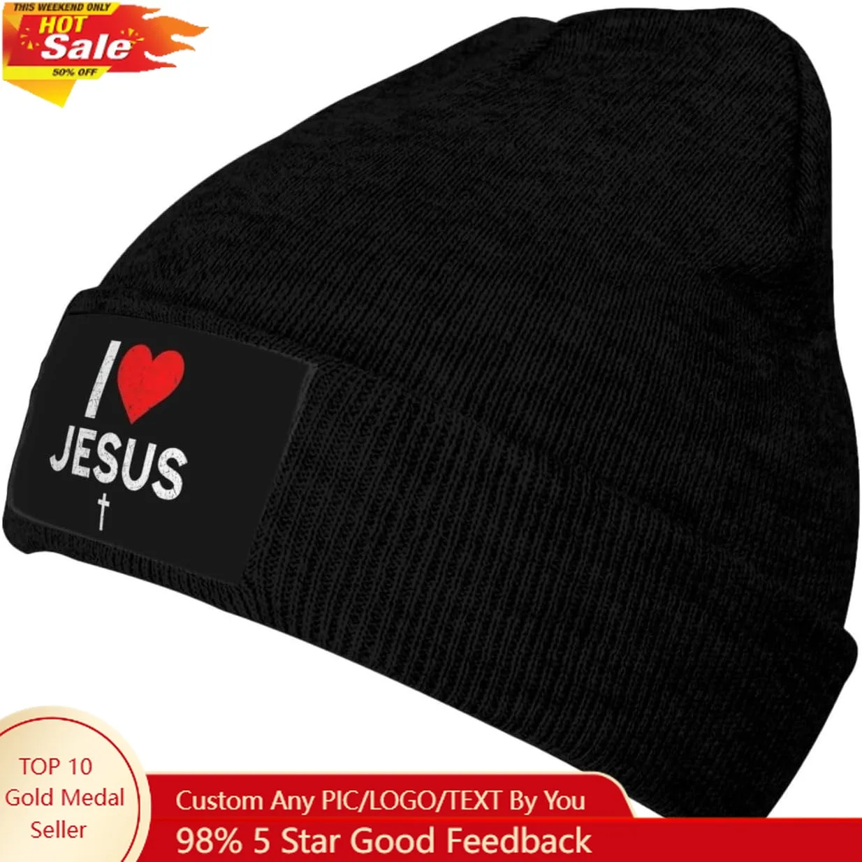 

Christian Jesus Cross Winter Knit Beanie Hats for Men Women Soft Warm Knitted Cuffed Skull Cap
