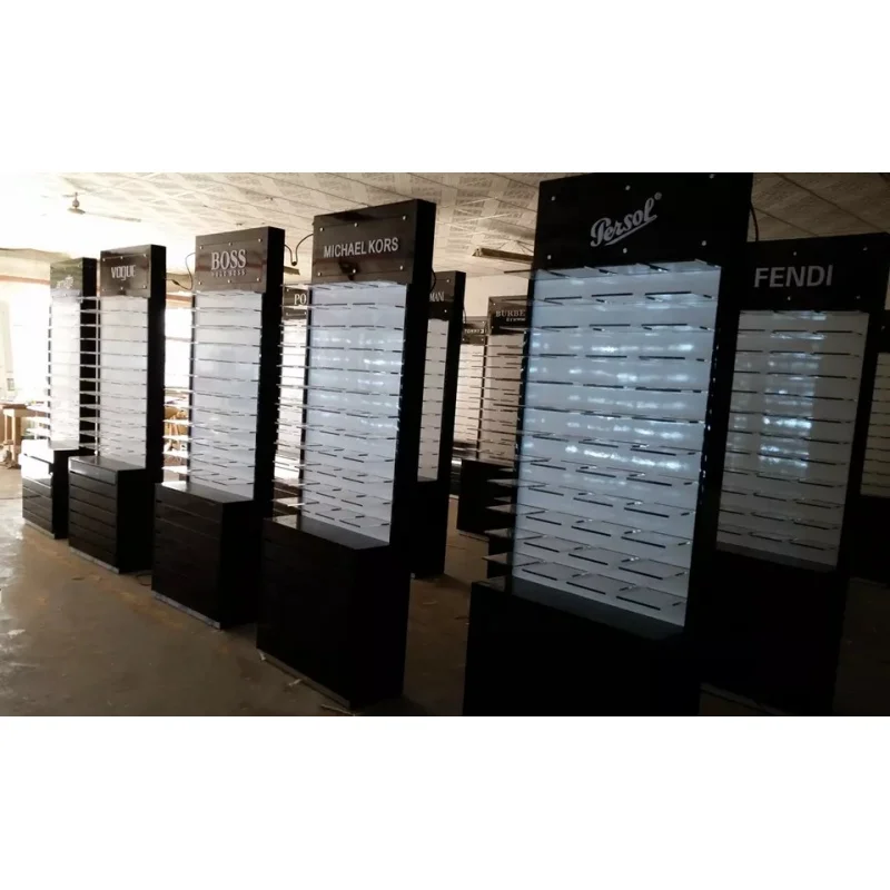 Vitrinas de tienda modernas personalizadas con estante de exhibición, Mostrador de exhibición de gafas, vitrina de diseño para tienda óptica