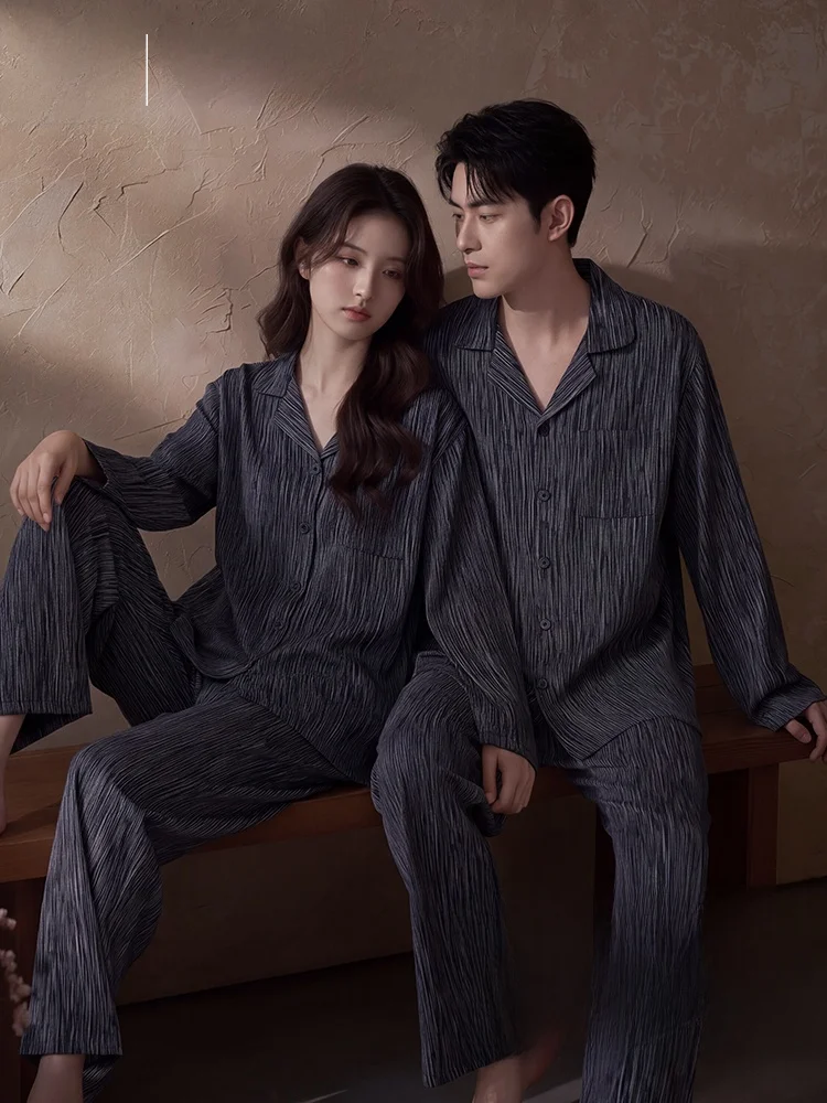 Pure Cotton Long Sleeve Sleepwear Couple Home Clothes Men's  Person Double Layer Muslin Autumn New Style Wrinkled Fabric