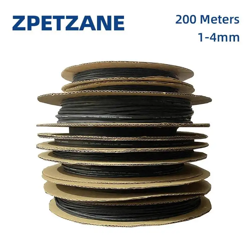 200メートル2:1ポリオレフィン熱収縮チューブ収縮チューブ絶縁ケーブルスリーブ黒直径1/1。5/2/2。5/3/4ミリメートル