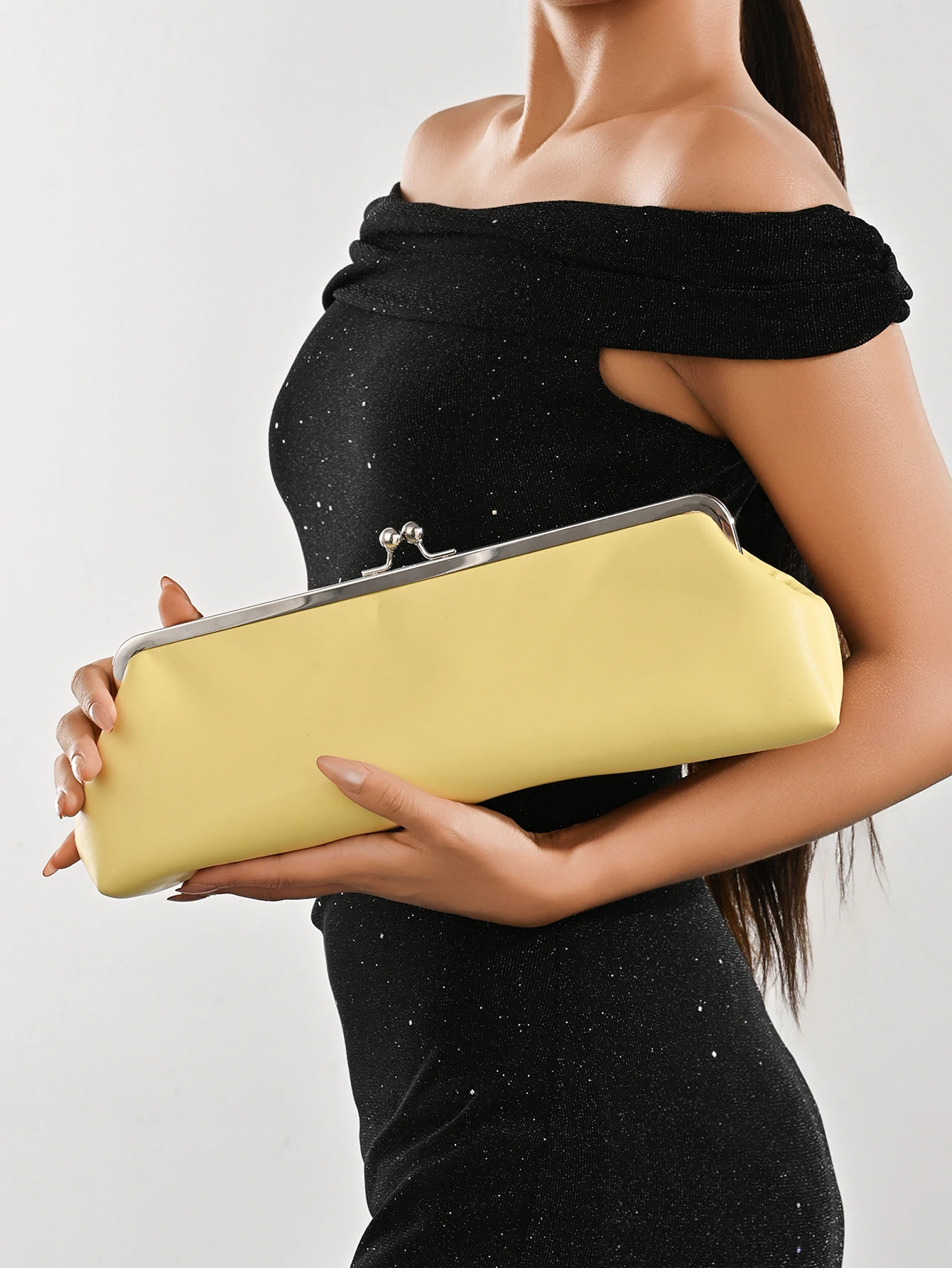 Women's Evening Bag PU Leather Clip Bag Clutch Bag Women's Simple Long Clutch Wallet Storage Bag Large Capacity, Party Handbag image 5