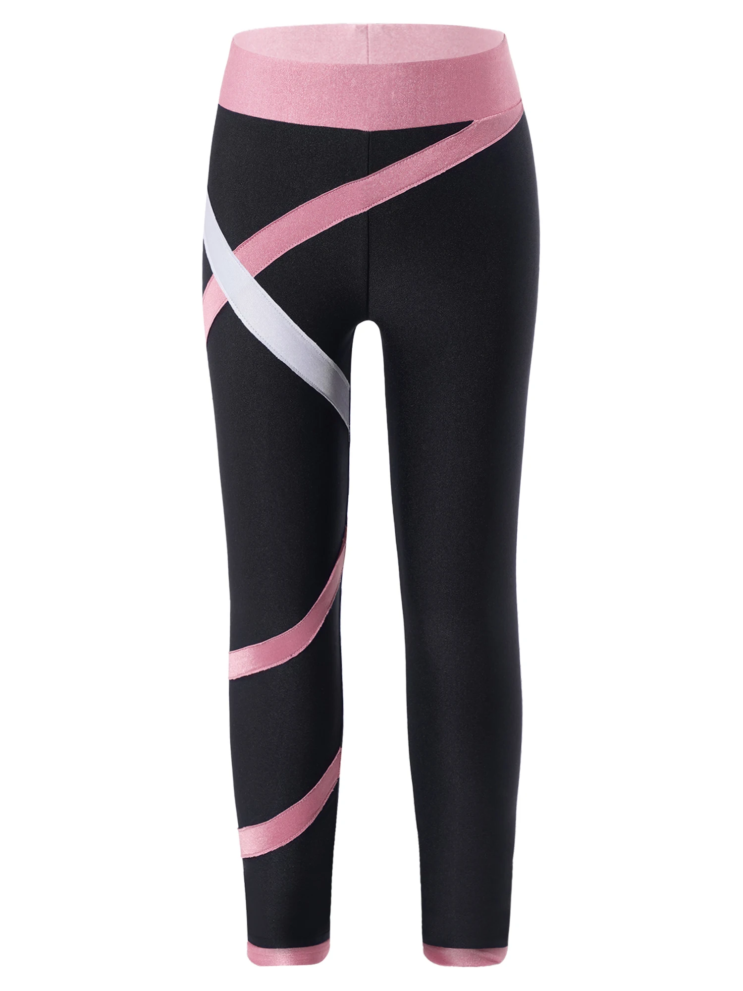 Kids Girls Sports Wear Long Sleeves Stretchy Skinny Crop Tops with Colorblock Leggings Set for Gym Yoga Figure Skating Workout