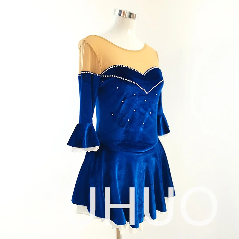 LIUHUO Sukienka do Łyżwiarstwa Figurowego Dziewczęca Damska Młodzieżowa Elastyczna Spandex Niebieski Aksamit Konkurs Hurt