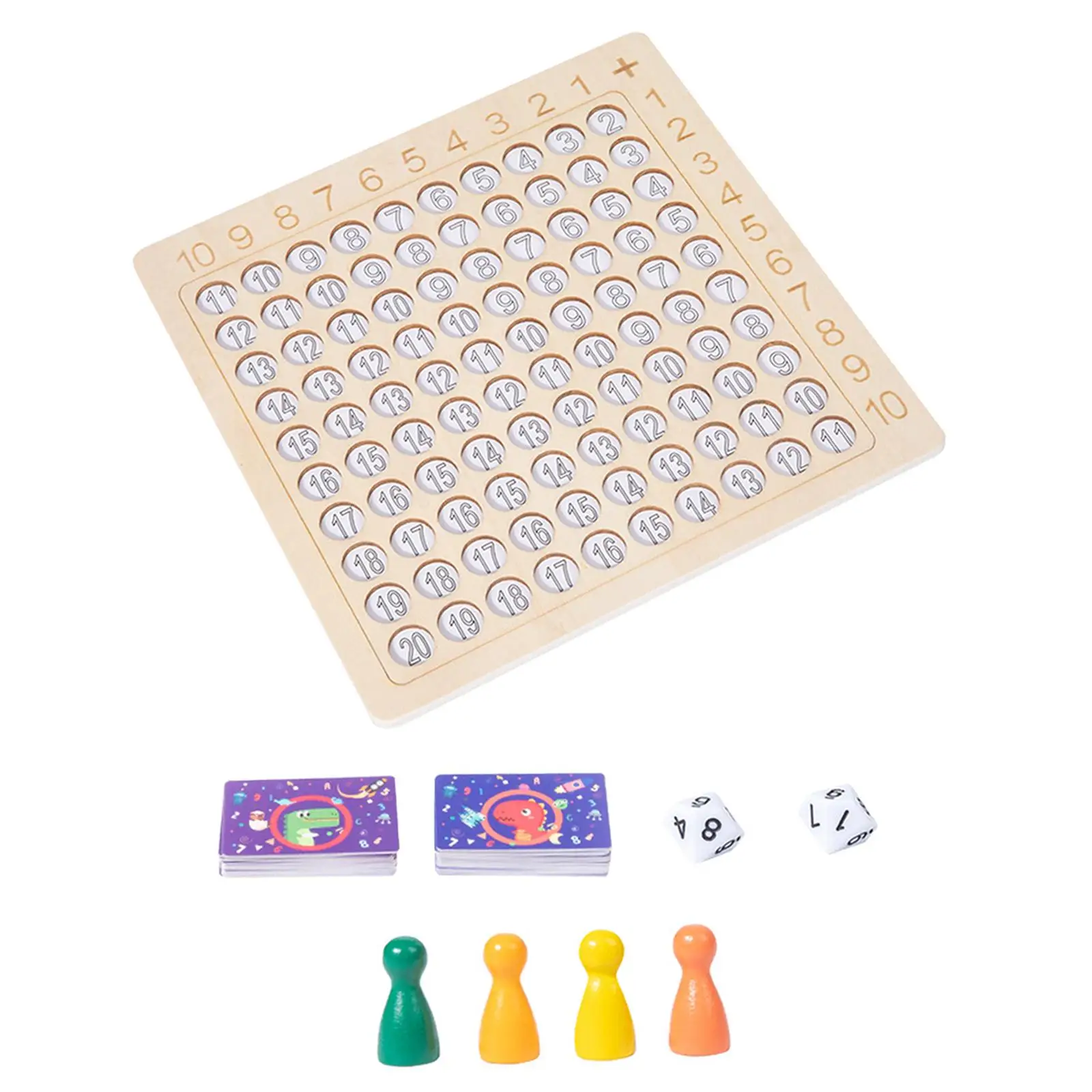 Wooden Math Multiplication Addition Board with Flash Cards Dice Preschool Learning Math Manipulatives Toys for Kids Preschool