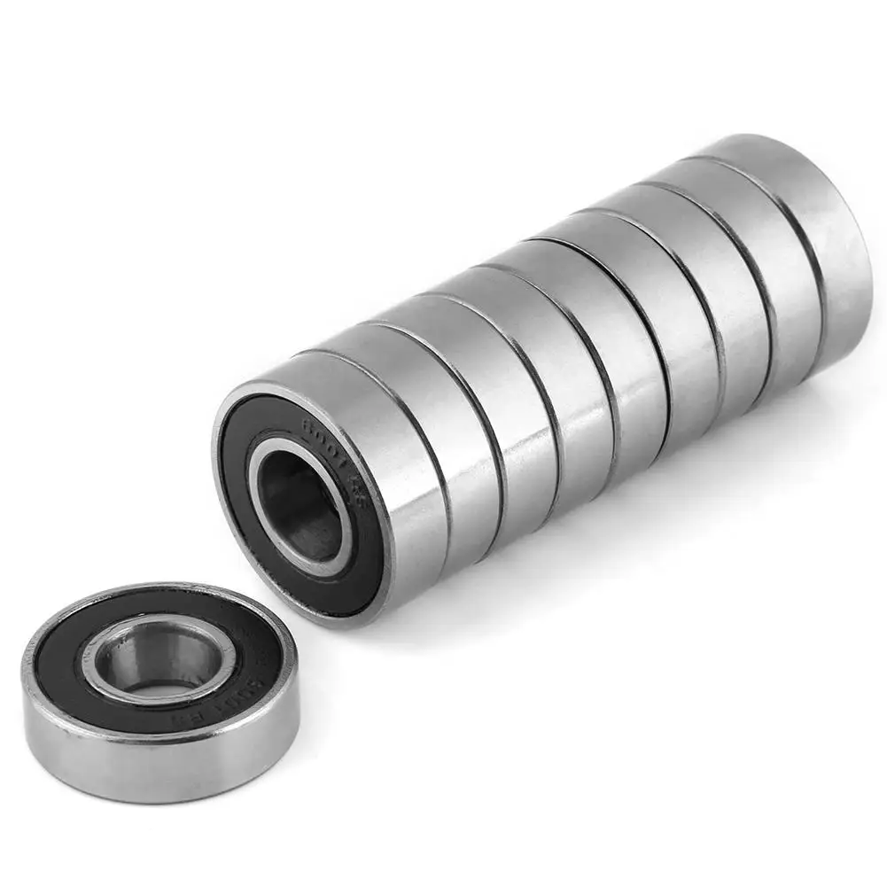 10 Pcs 6001-2RS Rubber Sealed Deep Groove Ball Bearings - Durable & Multi-Use (12x28x8mm)