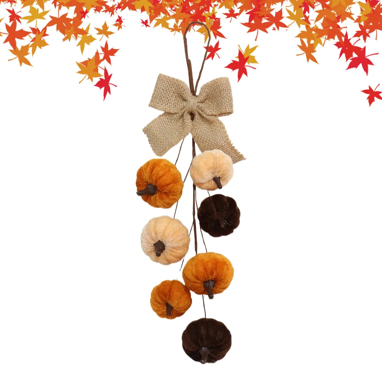 Autumn Thanksgiving Pumpkin Ornament 36cm Velvet Pumpkin Bow Inverted Water Drop Wreath Fabric Pumpkin Balls Decoration