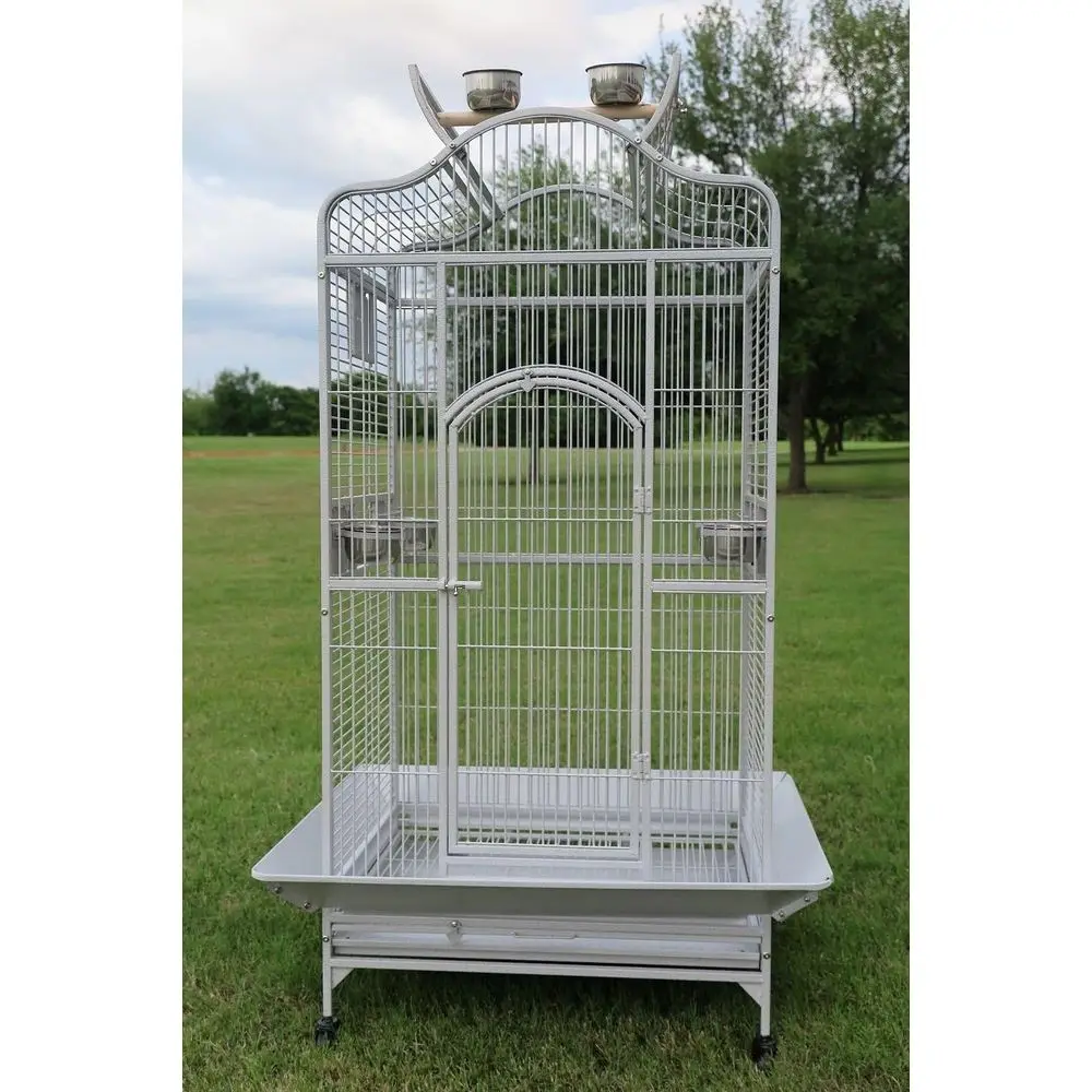 

Extra Large Elegant Open Dome Top with Play Wooden Perch Stand Bird Parrot Cage or aw Cockatoo Arican Grey (35.25 x 29.5 x 62H I
