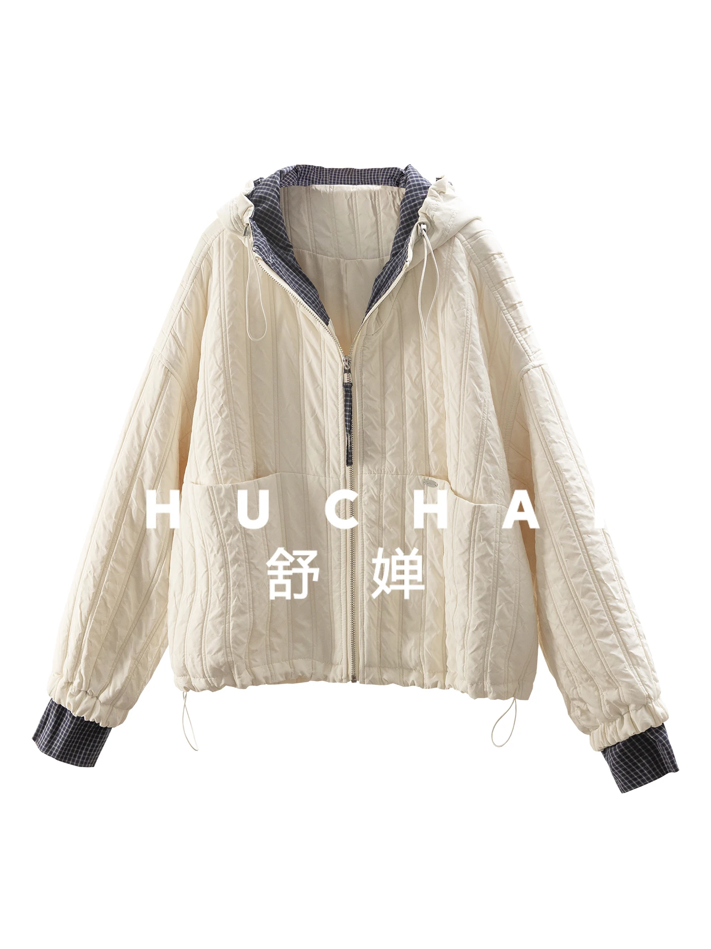 

Light, Warm French Design and Retro Plaid Hooded Cotton Jacket Jacket Women 44F2 Winter Clothes Women