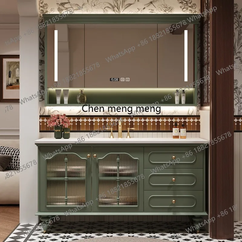 French retro bathroom cabinet combination oak floor-to-ceiling washstand washstand pool customization