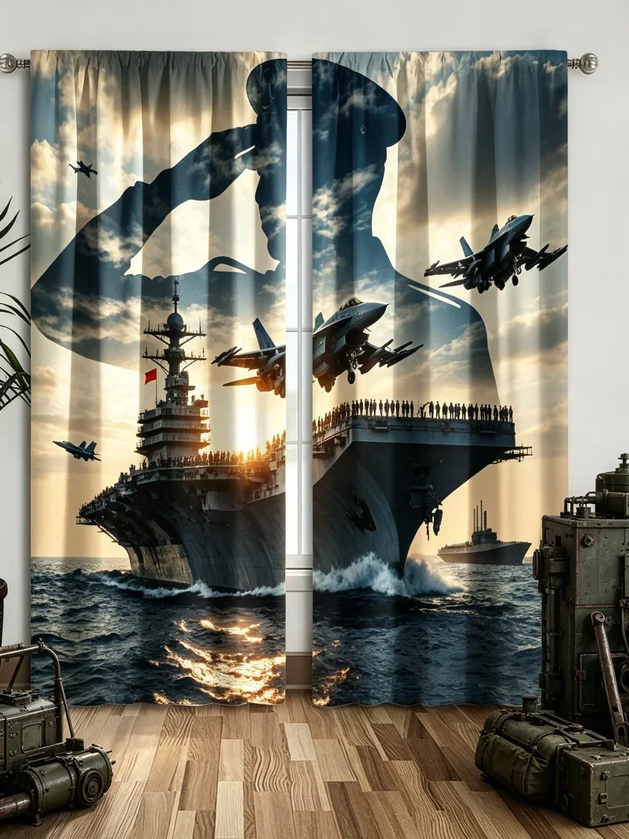 Epic Naval Warship Silhouette Curtain Decoration for Living Room Bedroom Modern Military Art Window Dressing
