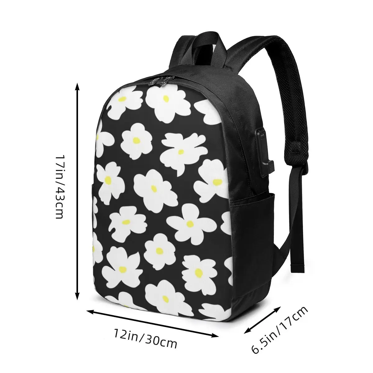 White Flowers In Dark Pattern Backpack Travel Notebook Bag Computer College Student School Bag Laptop Shoulder Bags Men Women