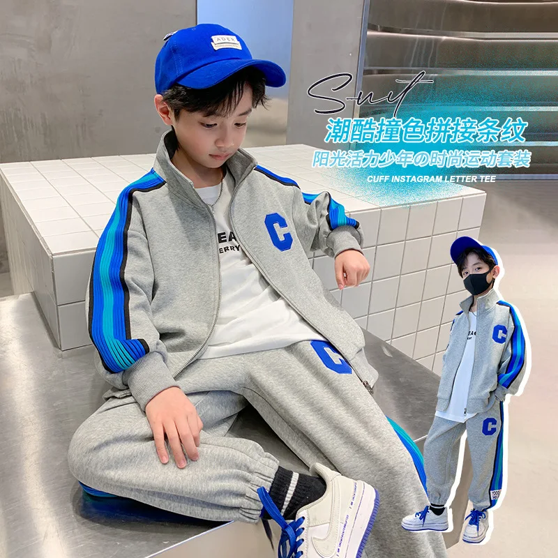 5 6 8 10 12 Year Big Boys Clothing Sets New Fashion Spring Autumn Zipper Coat + Pants 2Pcs Tracksuit Suits For Teen Kids Clothes