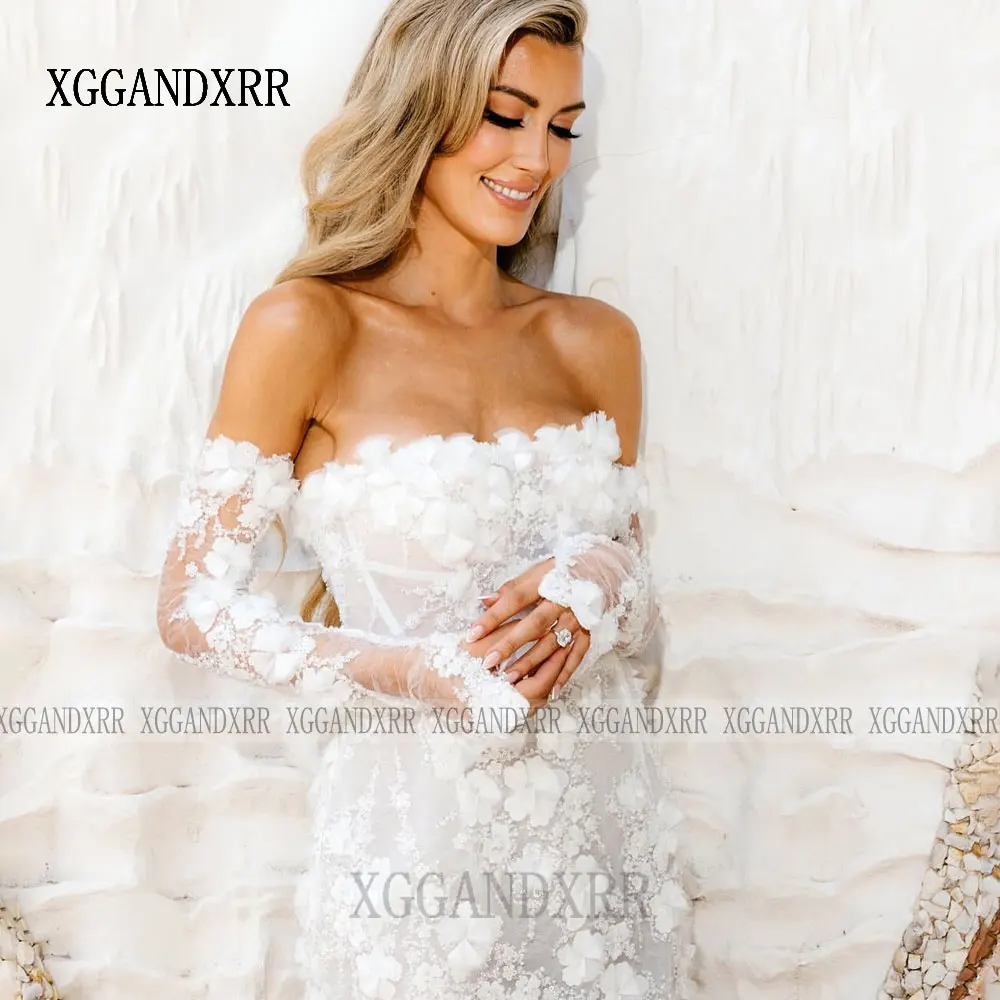 ชุดแต่งงานสั้นหรูหรา ปี 2026 ผ้าลูกไม้ ประดับดอกไม้ 3 มิติ ปักเลื่อม แขนยาวถอดได้ ชุดเจ้าสาวแบบมินิ  สามารถสั่งตัดได้