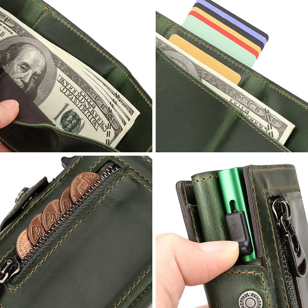 2023 New RFID Blocking Card Holder Cowhide Leather Men Wallet Aluminum Antimagnetic Card Purse for Women with Anti-lost AirTag